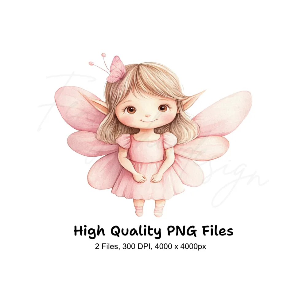 Cute Pink Fairy Clipart Bundle