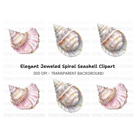 Elegant Seashells with Sparkling Gems Clipart Bundle