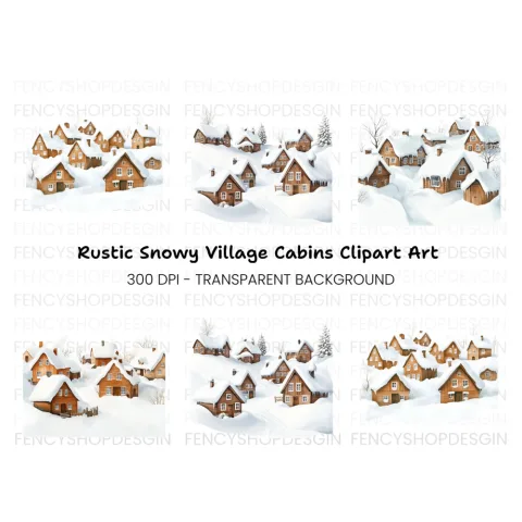 Rustic Winter Village Clipart Bundle
