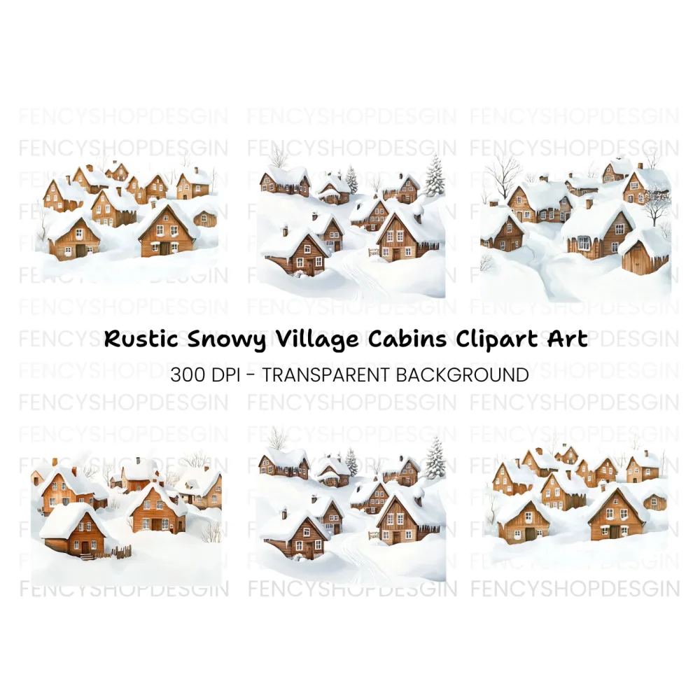 Rustic Winter Village Clipart Bundle