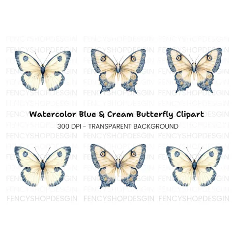 Elegant Blue and Cream Butterfly Clipart Bundle