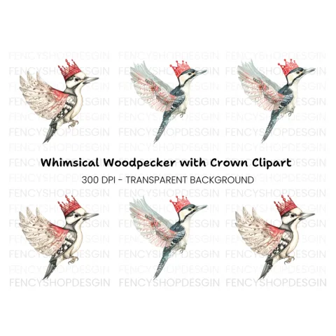 Woodpecker King Red Crown Clipart Bundle