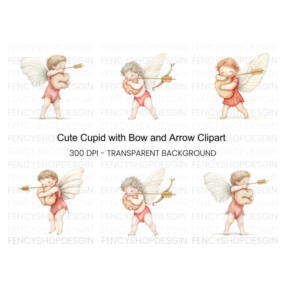 Playful Cupid with Bow and Arrow Clipart Bundle