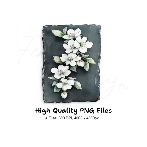 Elegant White Flowers on Slate Clipart Bundle