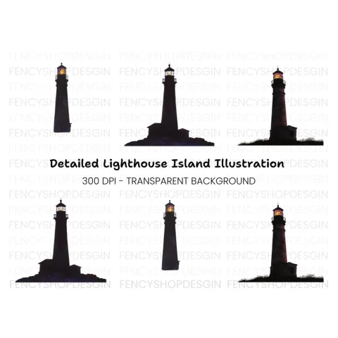 Night Lighthouse Silhouette Clipart Bundle