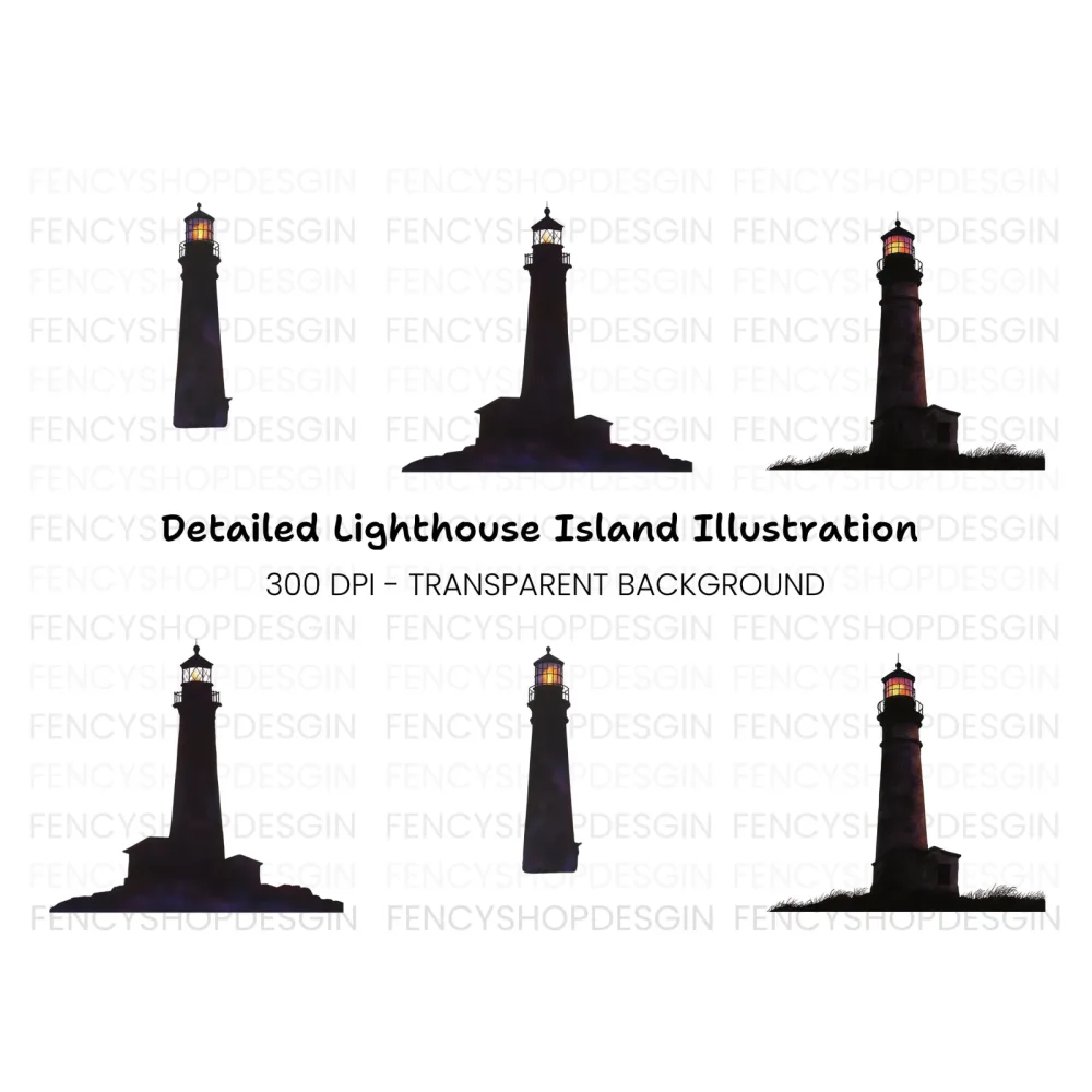 Night Lighthouse Silhouette Clipart Bundle