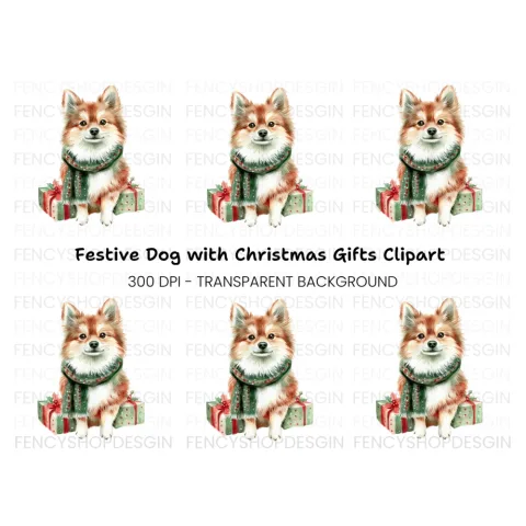 Festive Pomeranian Dog Clipart Bundle