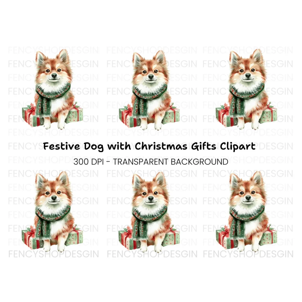 Festive Pomeranian Dog Clipart Bundle