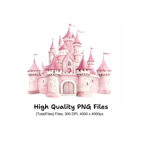 Pink Princess Castle Clipart Bundle