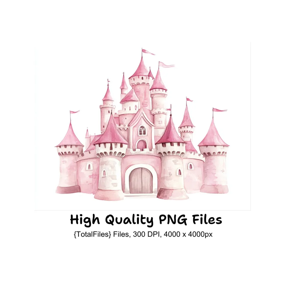 Pink Princess Castle Clipart Bundle
