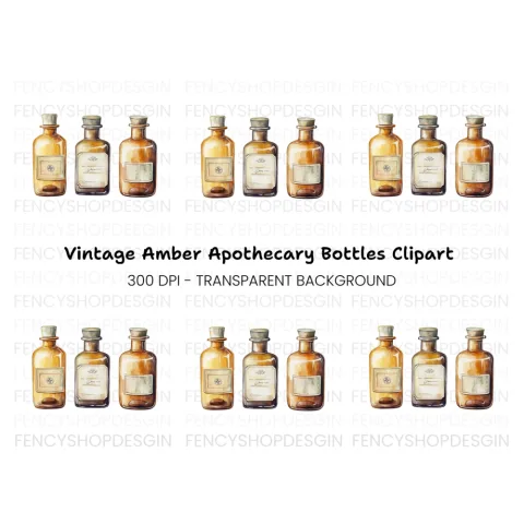 Vintage Brown Potion Bottles Clipart Bundle