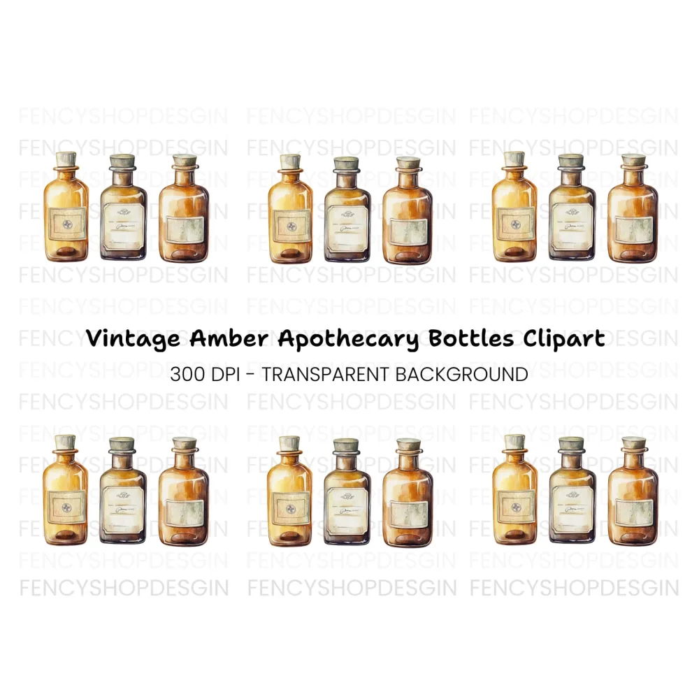 Vintage Brown Potion Bottles Clipart Bundle