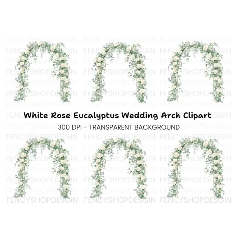 Wedding Arch White Roses Eucalyptus Clipart Bundle