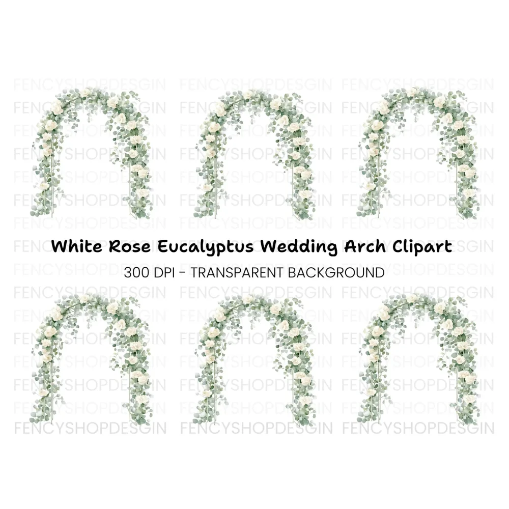 Wedding Arch White Roses Eucalyptus Clipart Bundle