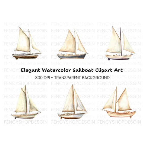 Rustic Sailboat Illustrations Clipart Bundle