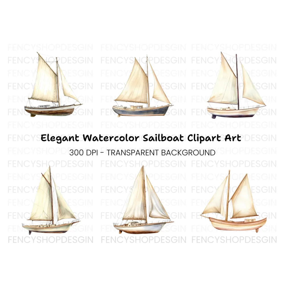 Rustic Sailboat Illustrations Clipart Bundle