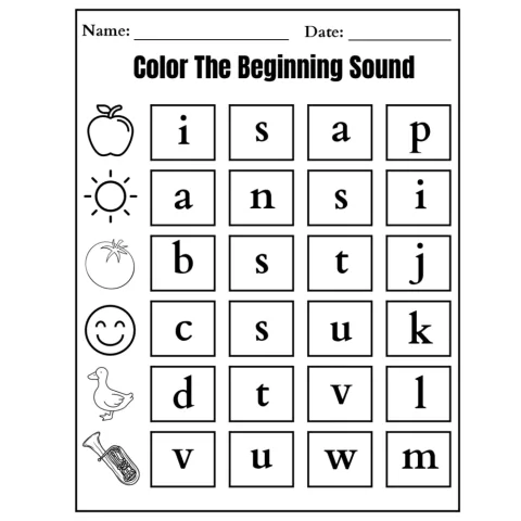 Beginning Sounds Coloring Worksheets