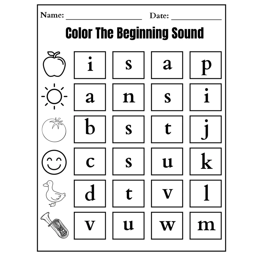 Beginning Sounds Coloring Worksheets