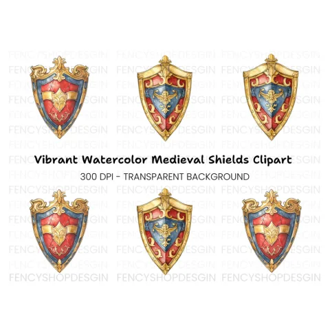 Fantasy Kingdom Shields Clipart Bundle
