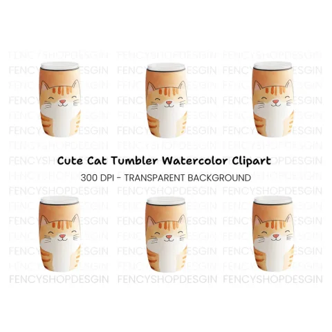 Cute Orange Tabby Cat Tumbler Clipart Bundle