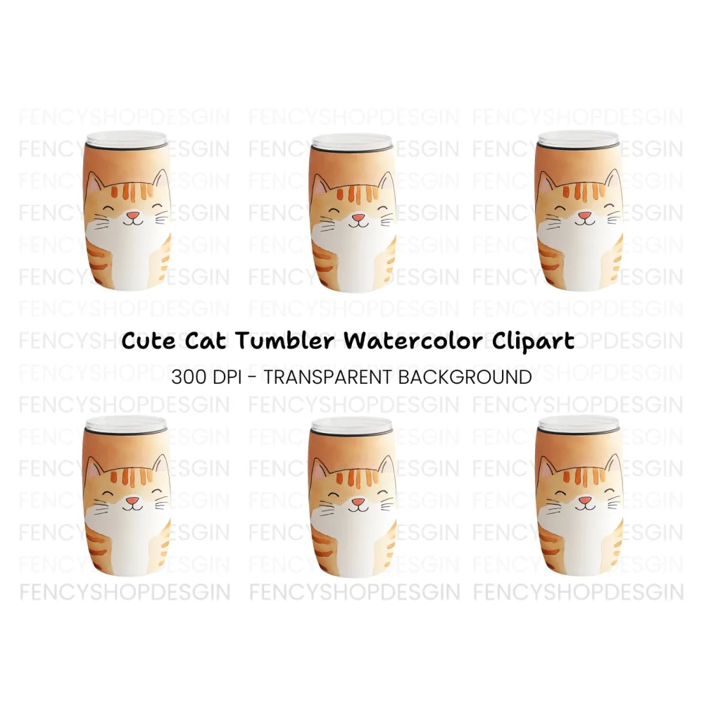 Cute Orange Tabby Cat Tumbler Clipart Bundle