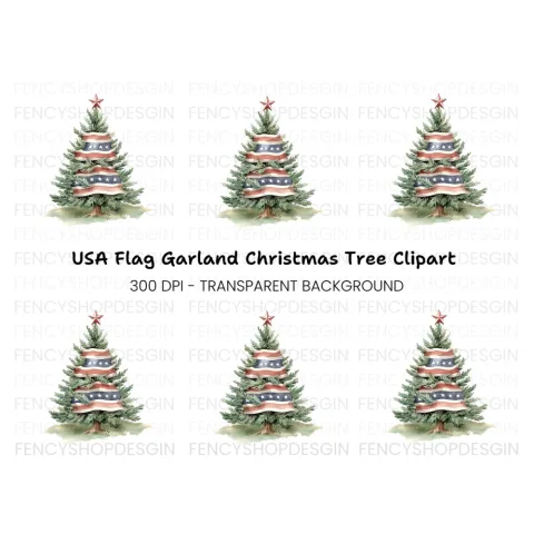 American Flag Christmas Tree Clipart Bundle
