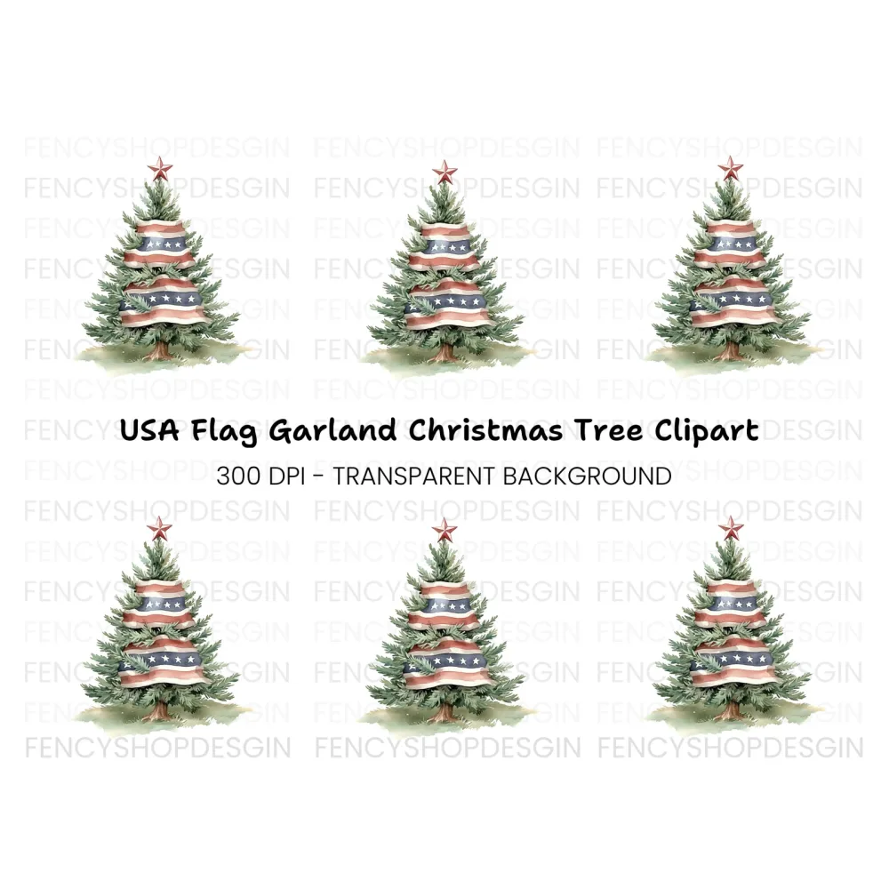 American Flag Christmas Tree Clipart Bundle