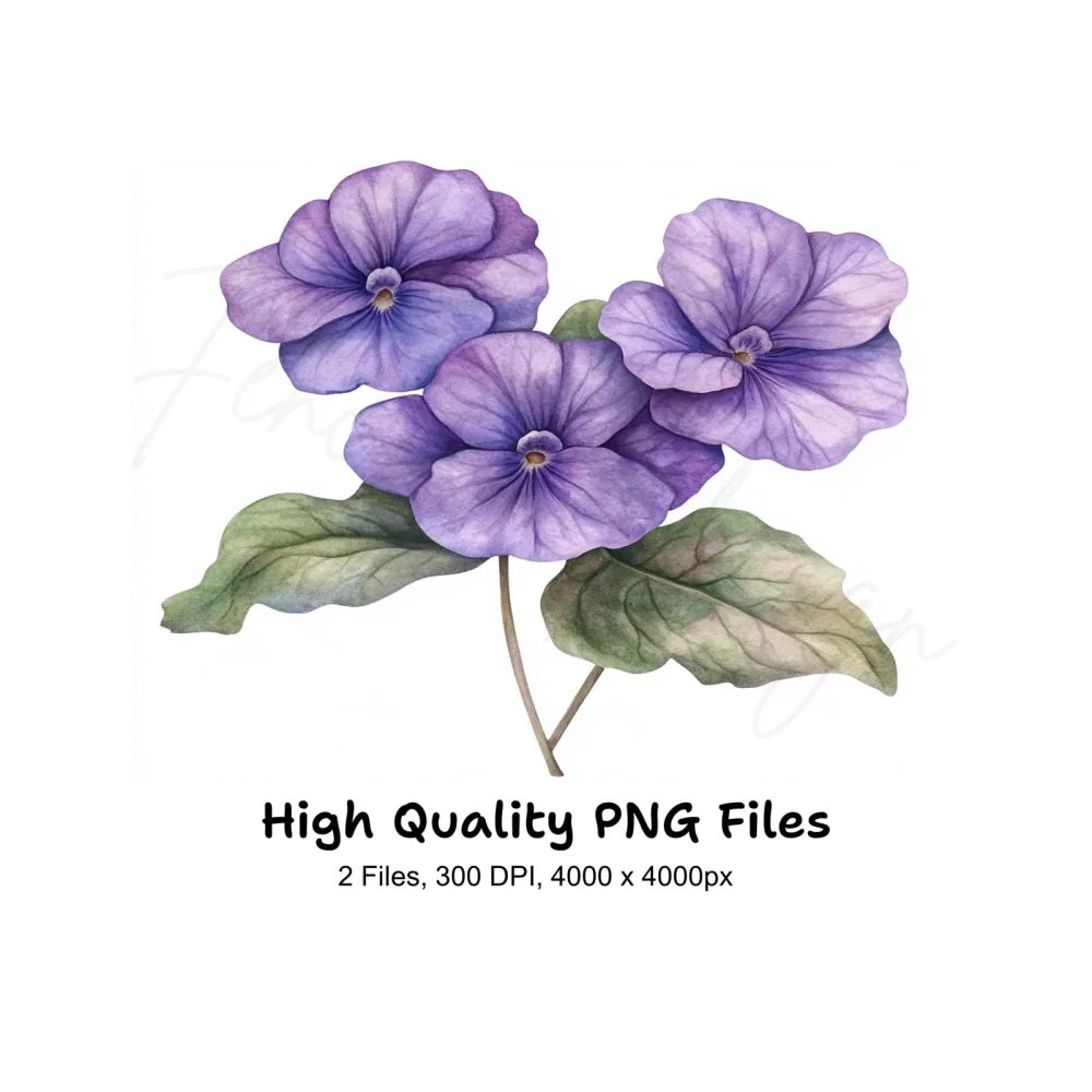 Purple Pansy Flower Clipart Bundle
