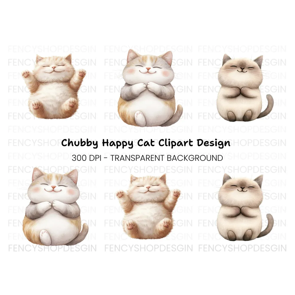 Chubby Happy Cat Clipart Bundle