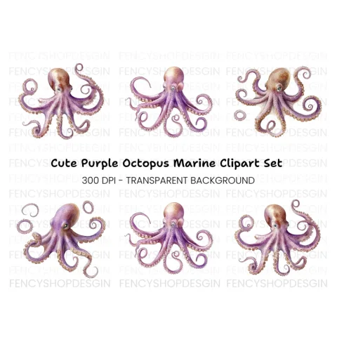 Purple Octopus Clipart Bundle