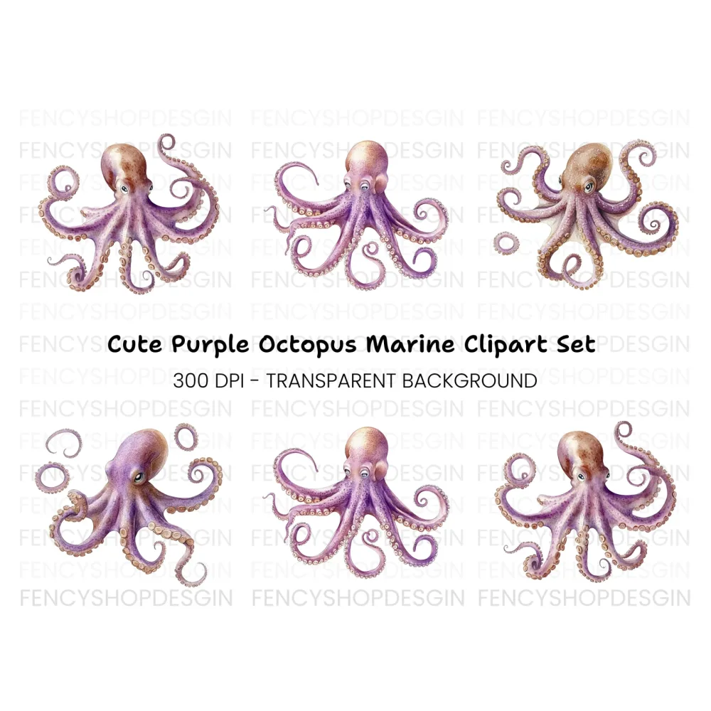Purple Octopus Clipart Bundle