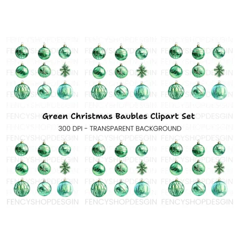 Emerald Christmas Baubles Clipart Bundle