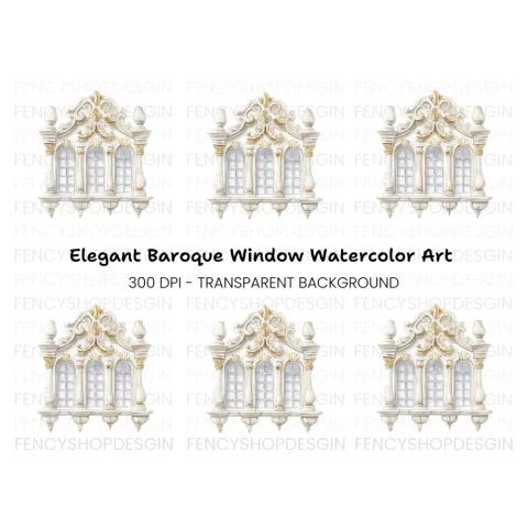 Ornate Triple Window Baroque Clipart Bundle