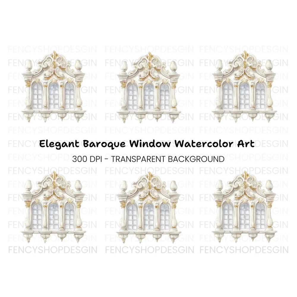 Ornate Triple Window Baroque Clipart Bundle