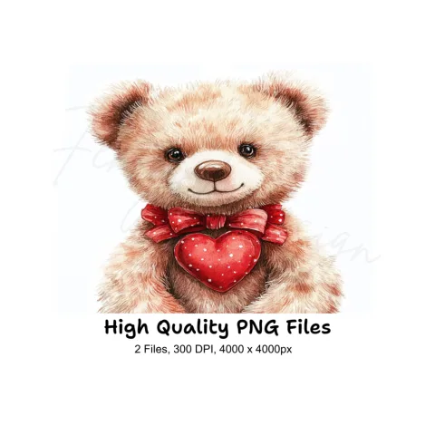 Valentine Teddy Bears with Red Hearts Clipart Bundle