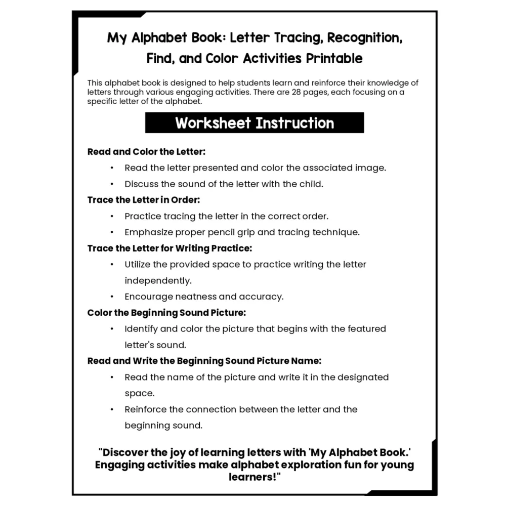 Preschool Alphabet Tracing Recognition Coloring Worksheets