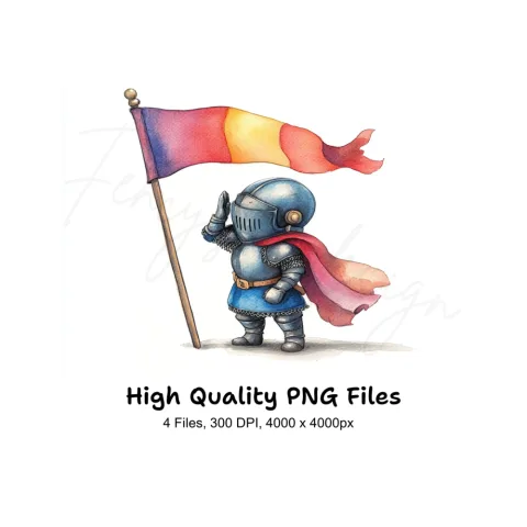 Cute Knights with Colorful Flags Clipart Bundle