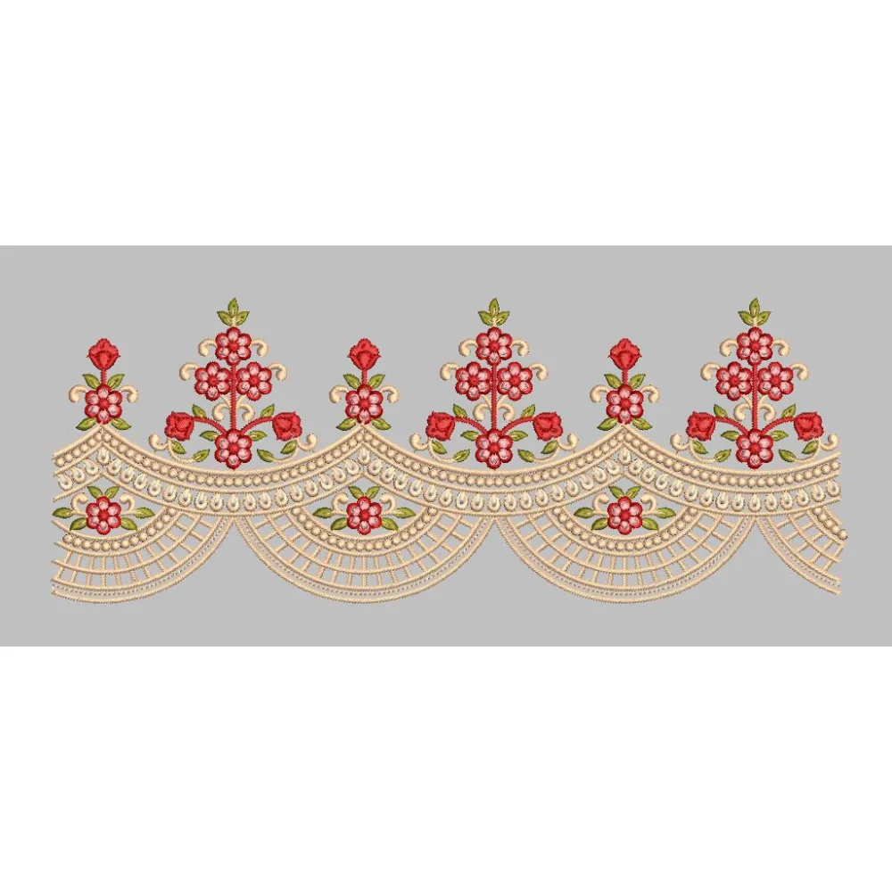 Scalloped Floral Lattice Border Embroidery Design
