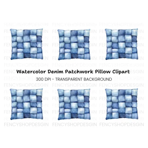 Denim Patchwork Pillow Clipart Bundle