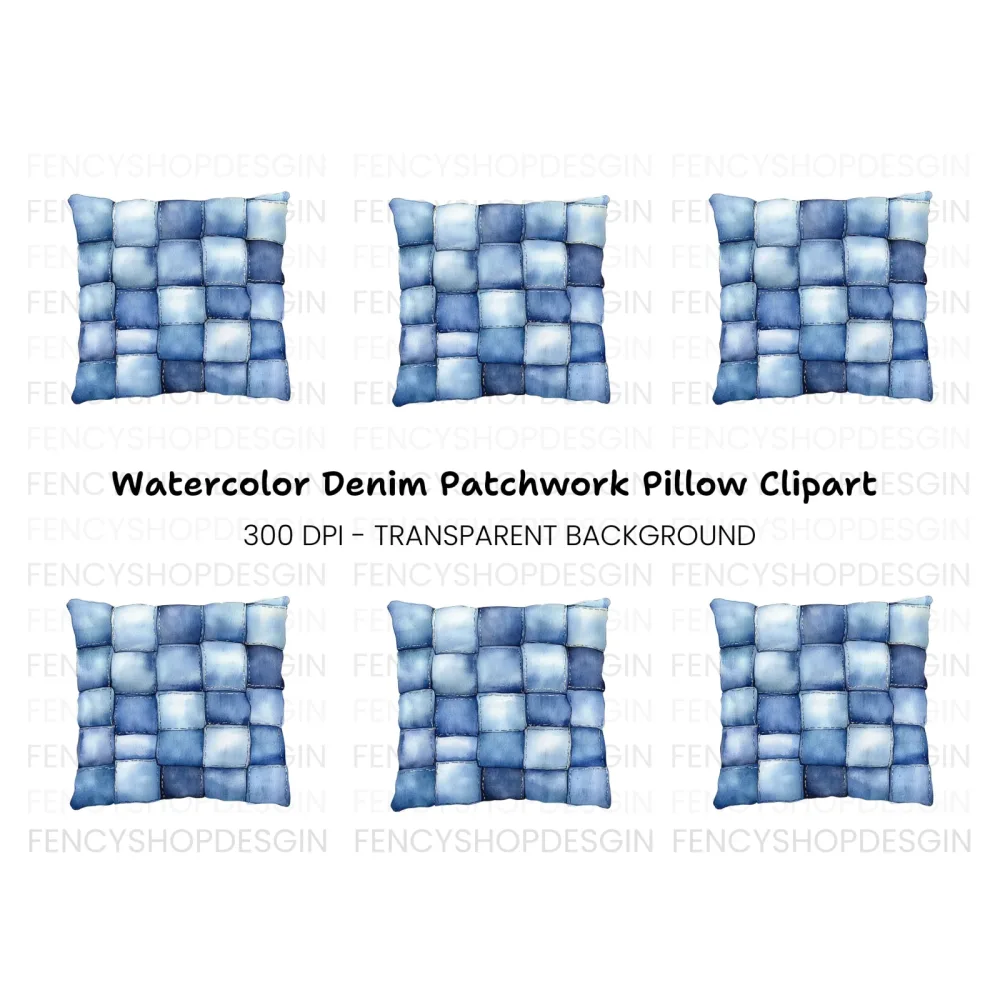 Denim Patchwork Pillow Clipart Bundle