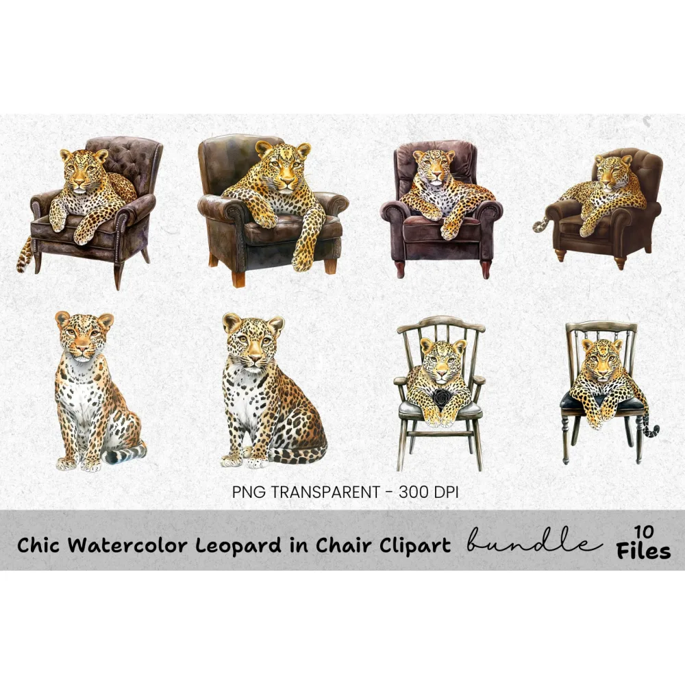 Chic Leopard in Chair Clipart Bundle
