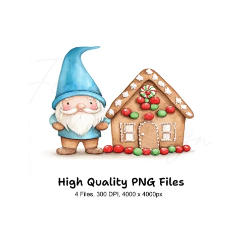 Christmas Gnomes Gingerbread Houses Clipart Bundle