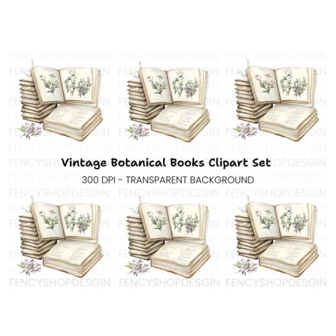 Botanical Books & Flowers Clipart Bundle