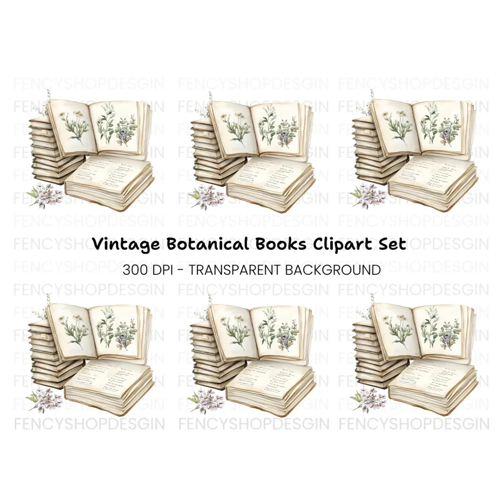 Botanical Books & Flowers Clipart Bundle