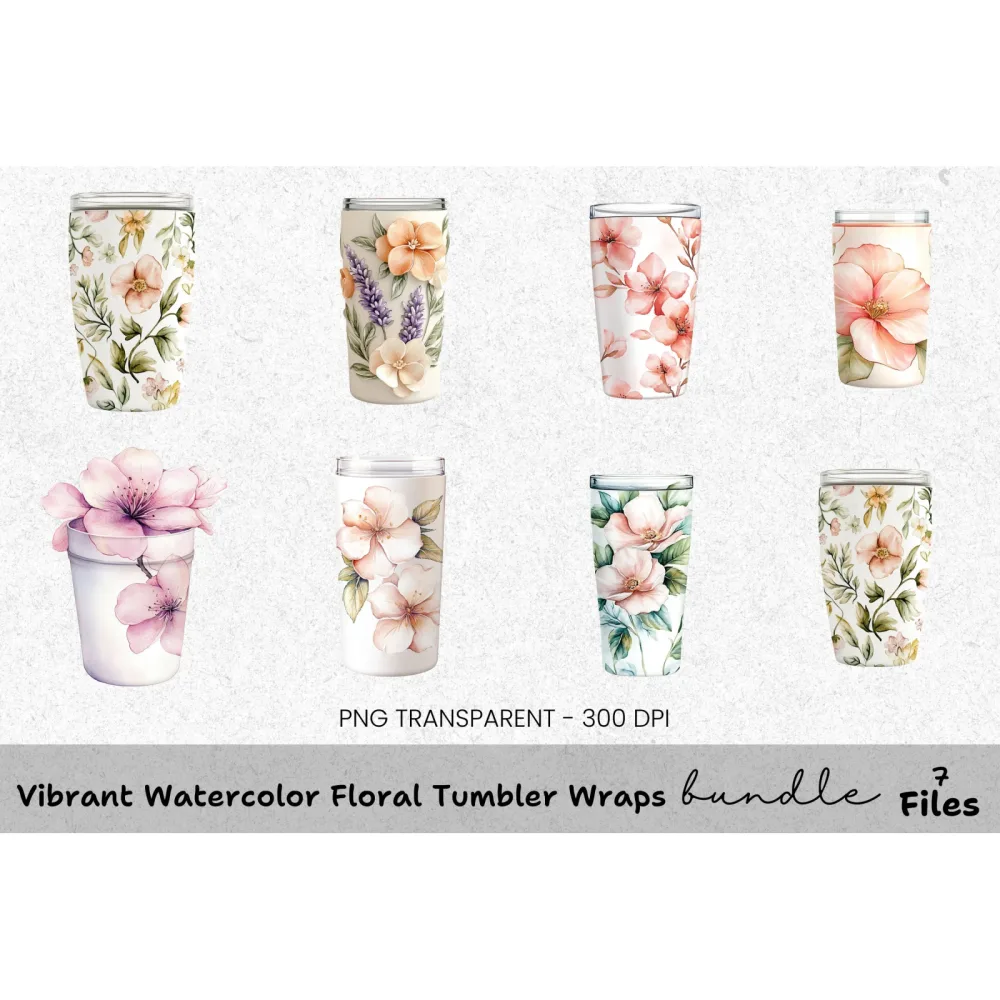 Vibrant Floral Tumbler Clipart Bundle