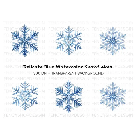 Deep Blue Snowflake Clipart Bundle