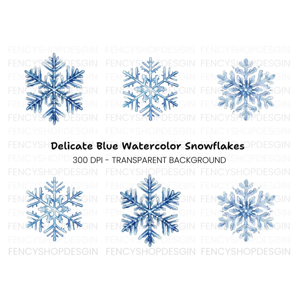 Deep Blue Snowflake Clipart Bundle