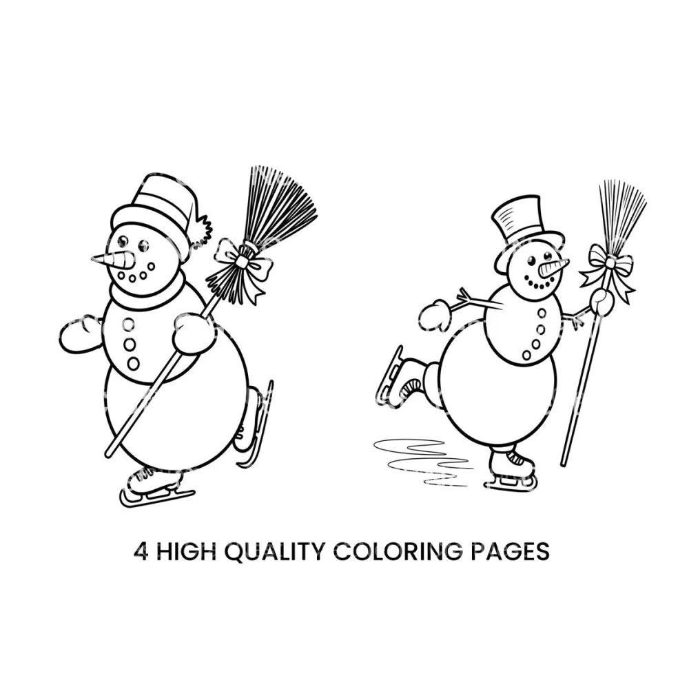 Broom Wielding Snowman Ice Skating Fun Coloring Books