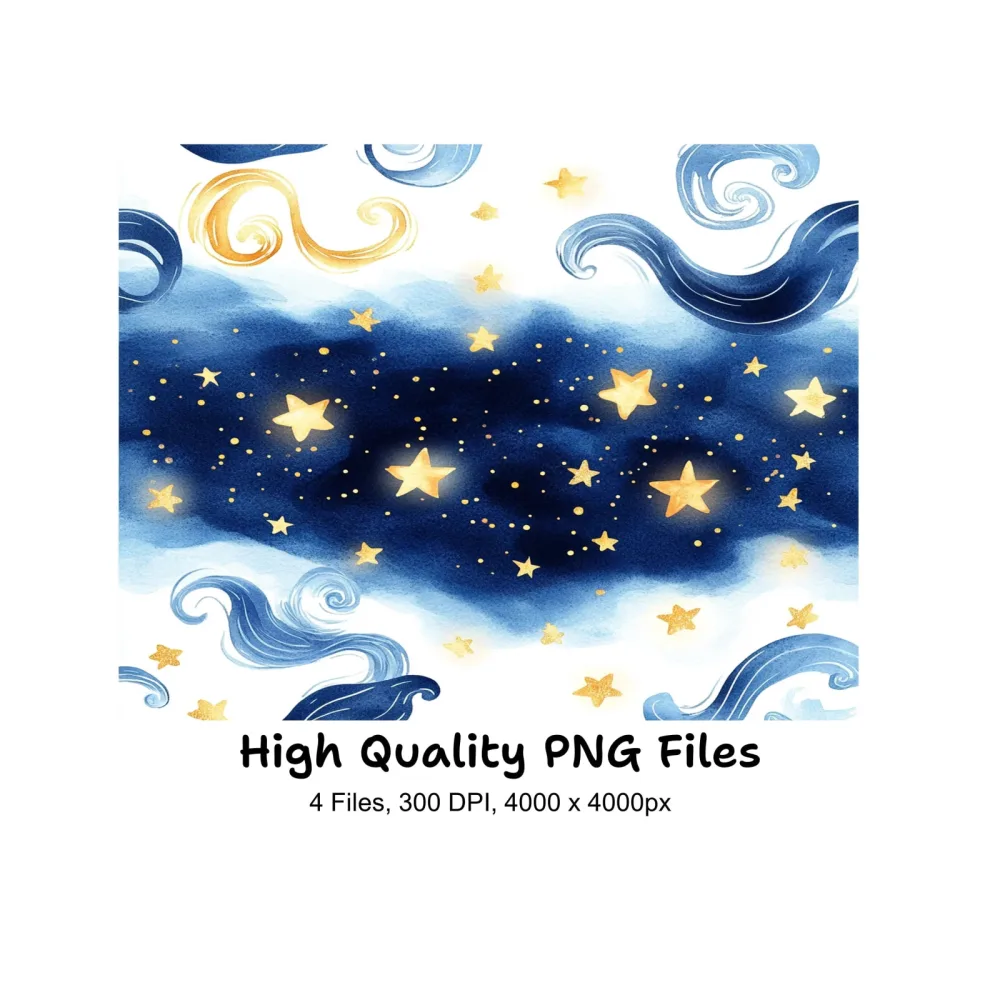 Dreamy Night Sky Stars and Clouds Clipart Bundle