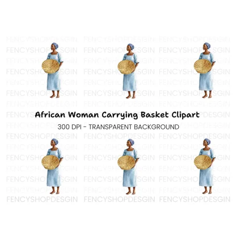 African Woman with Basket Clipart Bundle